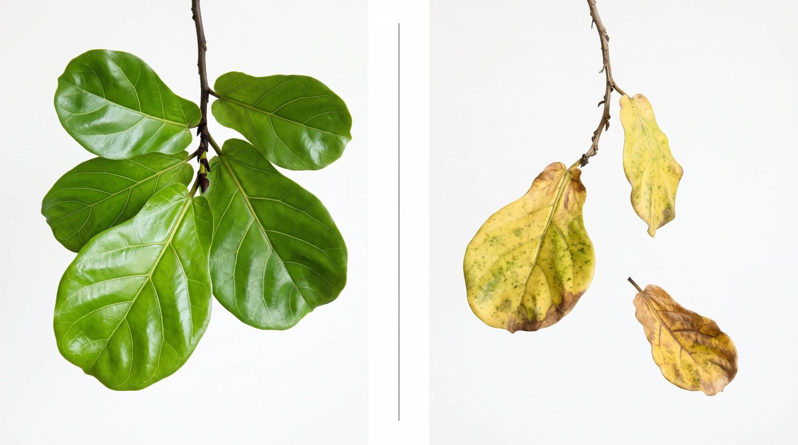 Ficus bonsai showing yellowing and dropping leaves, common problem for beginners